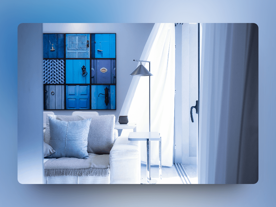 a blue luxury theme home with smart lighting.