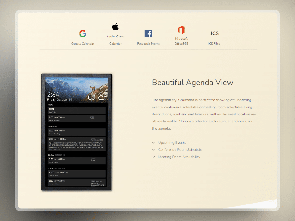 DAKBoard calendar for organizing events at home and office 