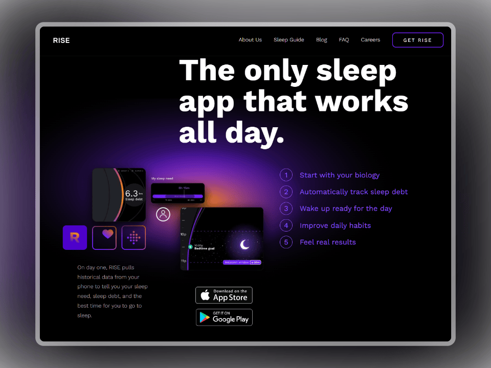 Rise app that helps and improves sleep 