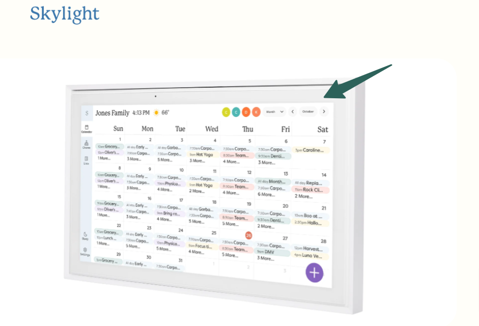 skylight calendar with colour coding