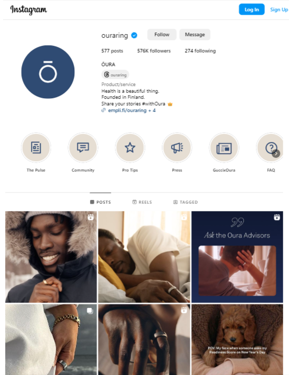 instagram image of oura ring page